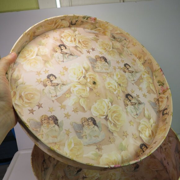 Cherub Angel Hat Box with Wired Ribbon Floral Large Bow 13" - Picture 8 of 11